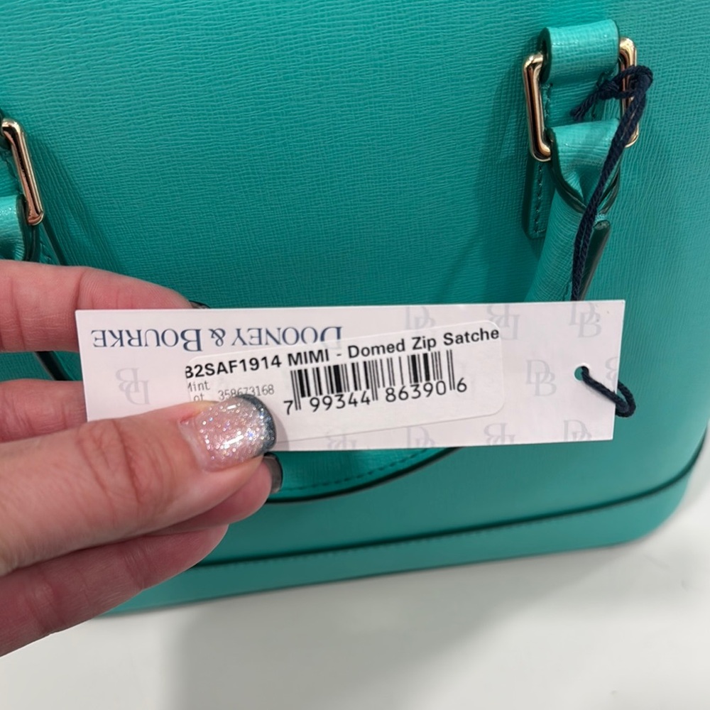 NWT Aqua Dooney & Bourke Zip Satchel & Shoulder Strap - Picture 5 of 11